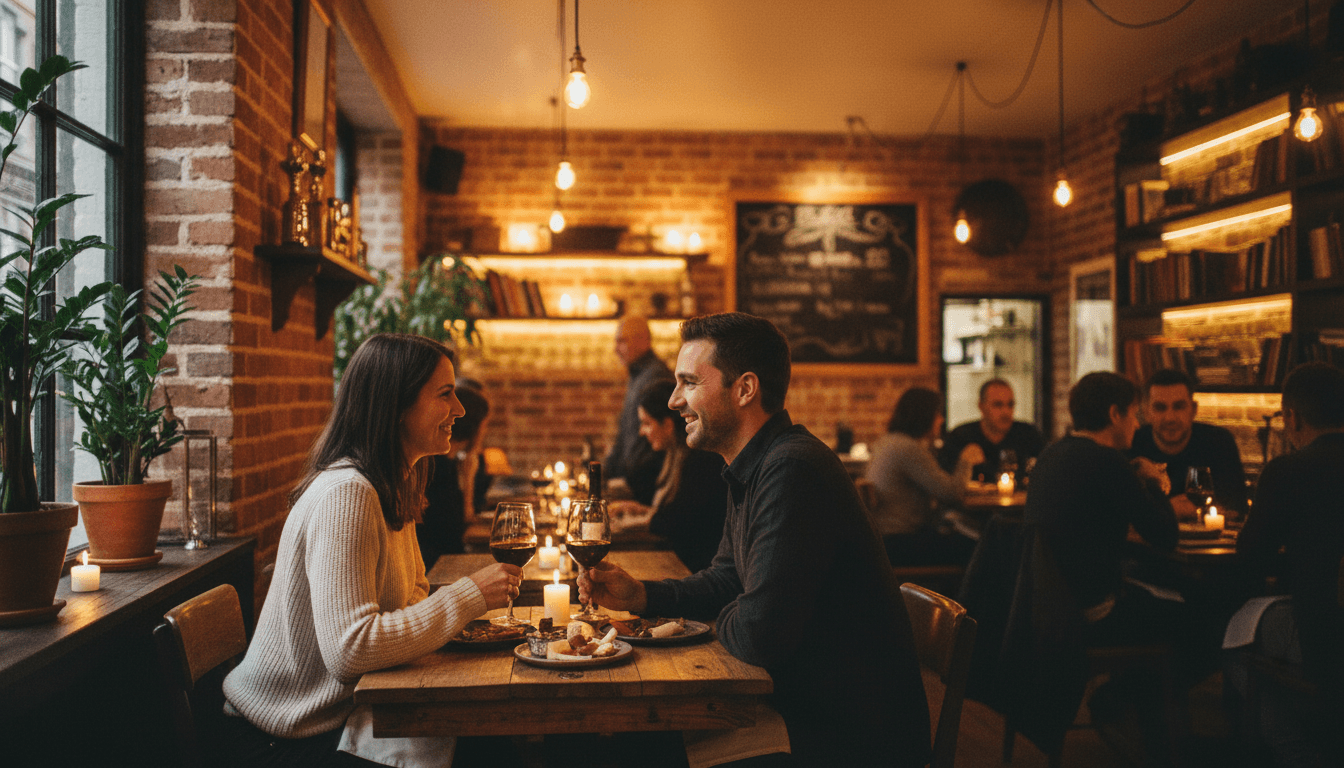 Couple enjoying a date at a cozy restaurant